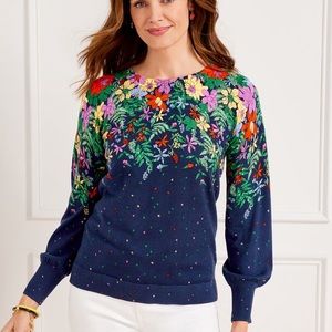 Talbots Blissful Floral Crewneck Pullover Sweater Large